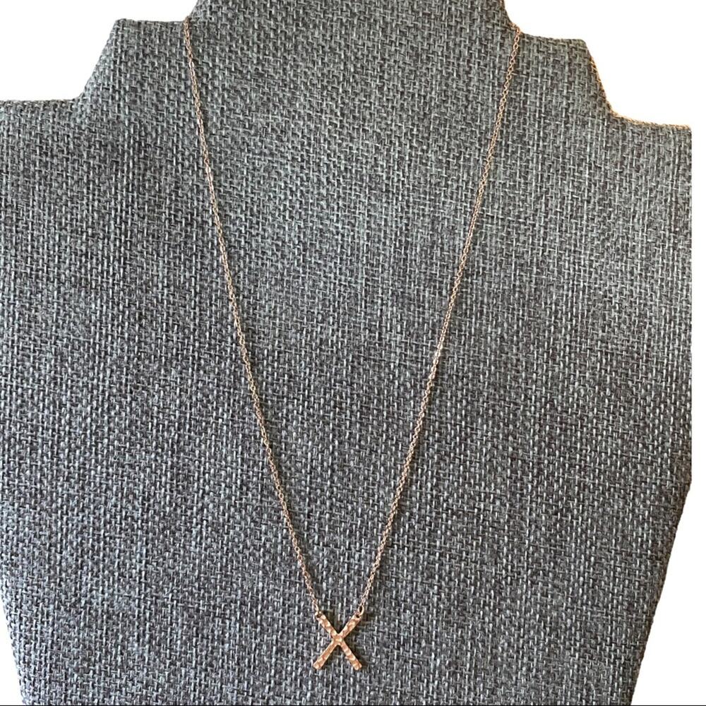 Rose Gold X Hammered Metal Necklace NEW